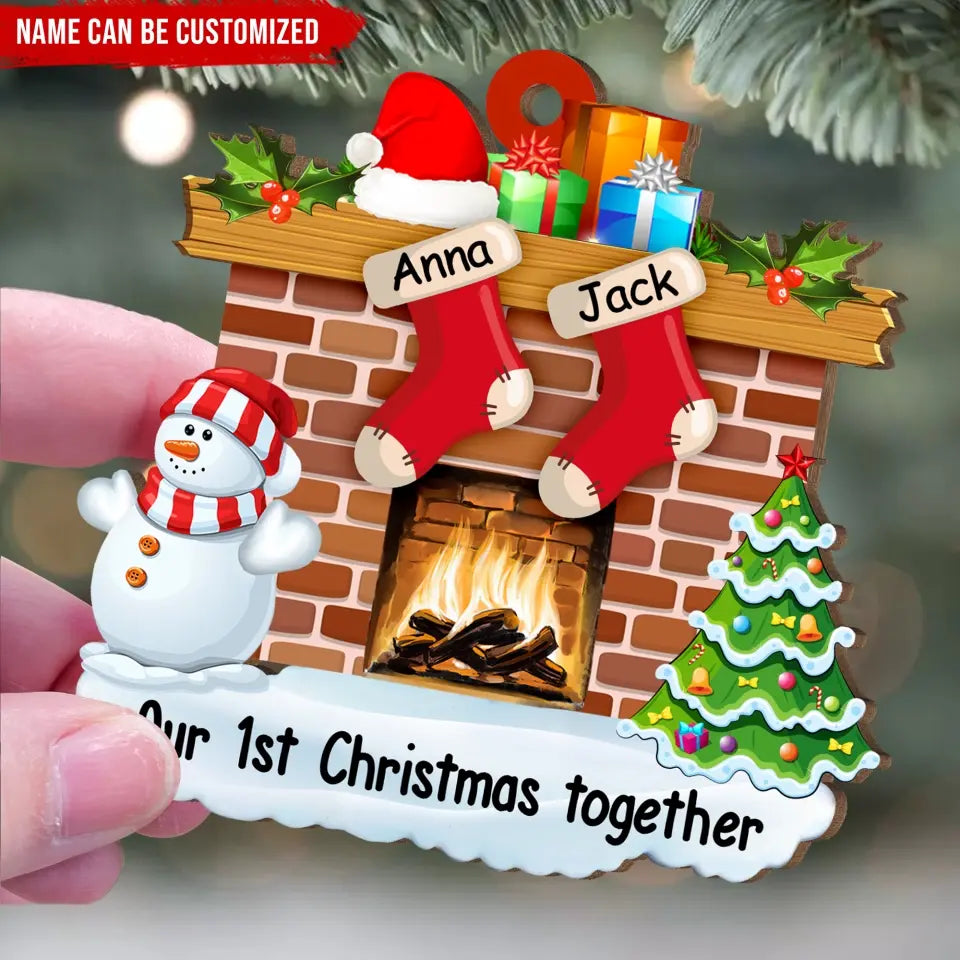 First Christmas Stocking Ornament - Personalized Wooden Ornament, Gift For Family - ORN137