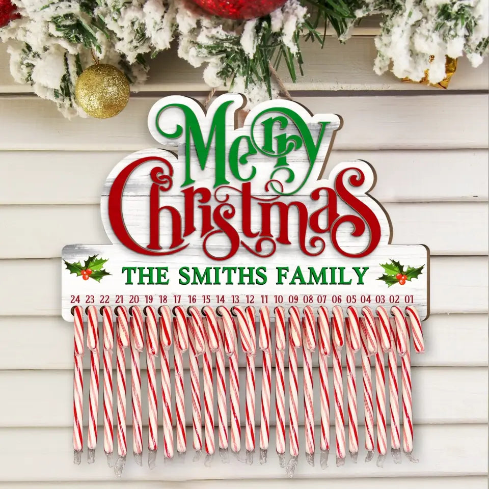Christmas Decor Merry Christmas Candy Cane - Personalized Christmas Countdown Sign - DS653