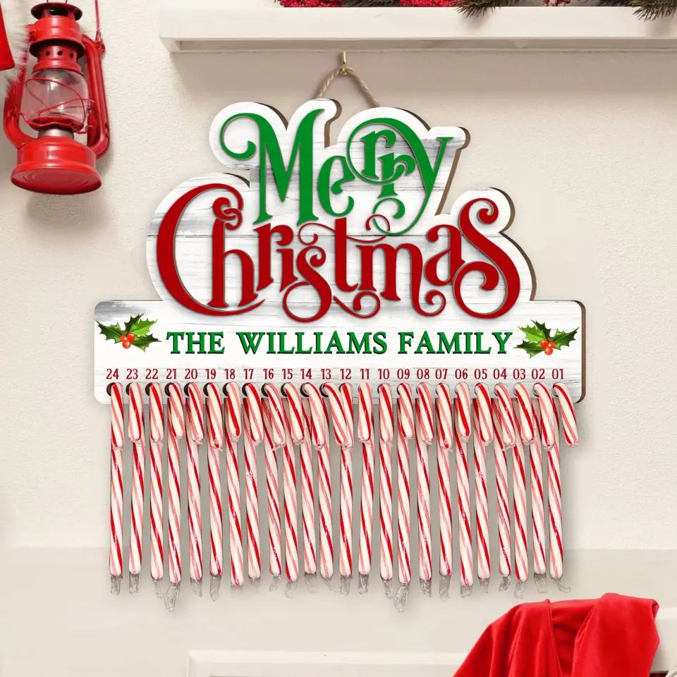 Christmas Decor Merry Christmas Candy Cane - Personalized Christmas Countdown Sign - DS653