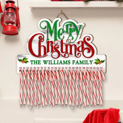 Christmas Decor Merry Christmas Candy Cane - Personalized Christmas Countdown Sign - DS653