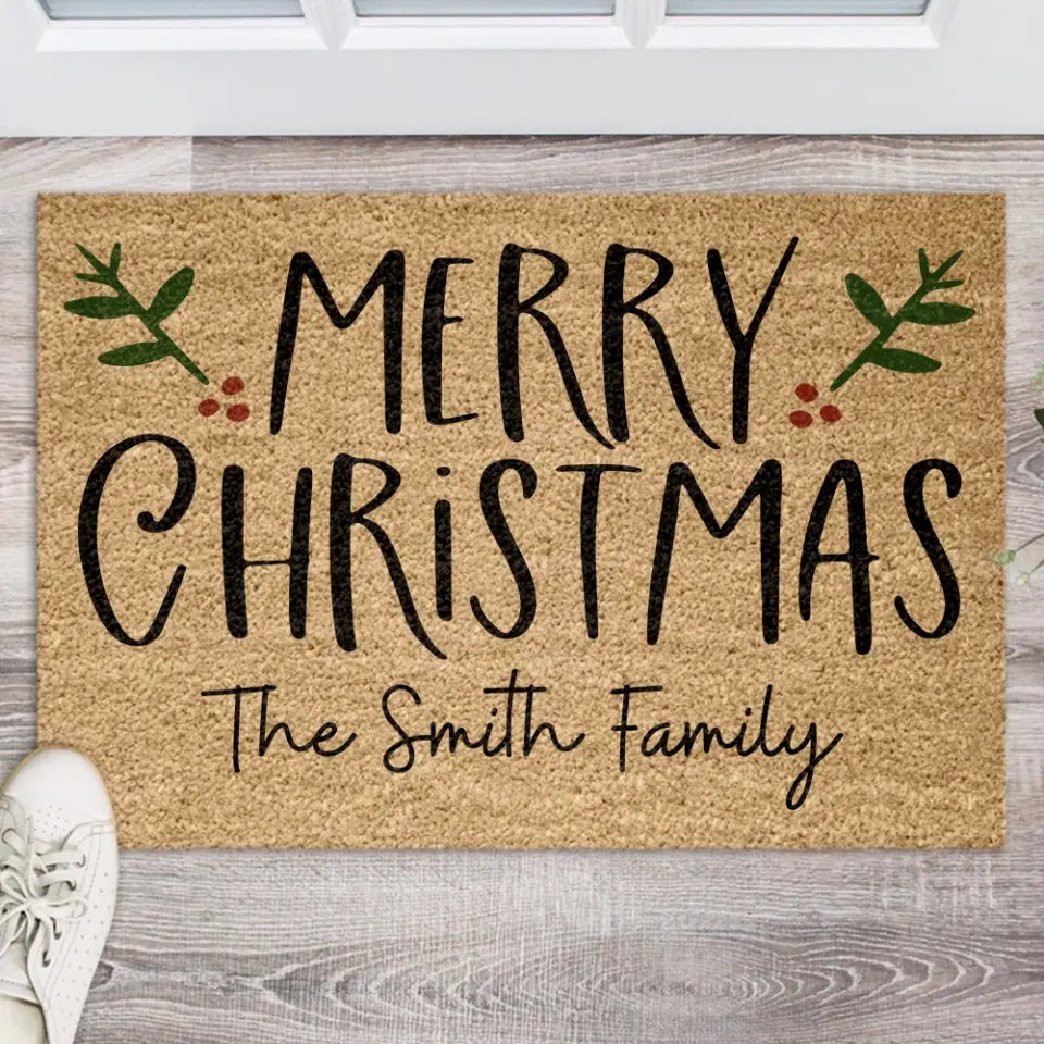 Family Doormat, Merry Christmas - Personalized Coir Doormat, Gift For Christmas - DM249