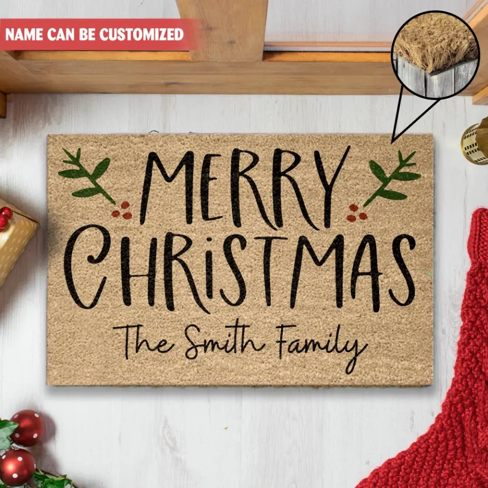 Family Doormat, Merry Christmas - Personalized Coir Doormat, Gift For Christmas - DM249