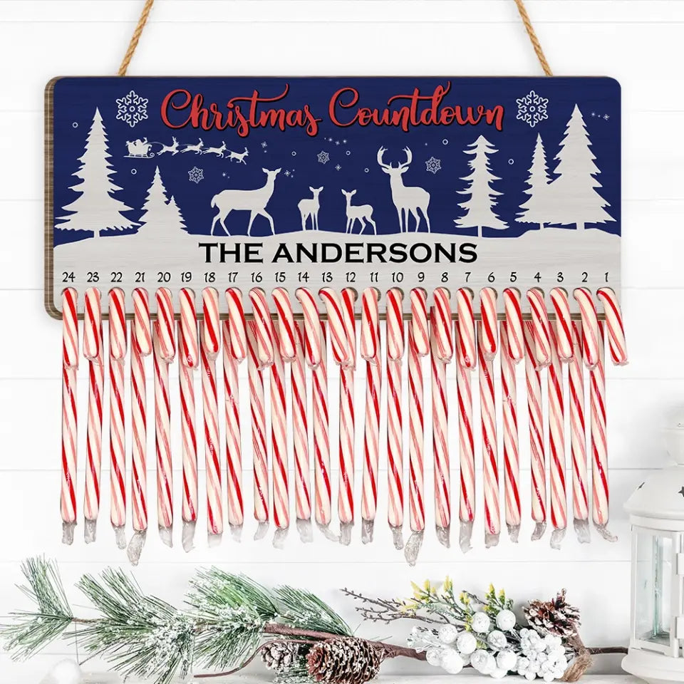 Reinder Candy Cane Countdown - Personalized Countdown Sign, Christmas Gift - DS667