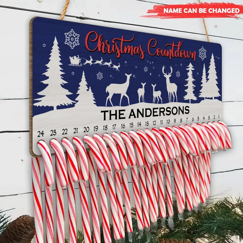 Reinder Candy Cane Countdown - Personalized Countdown Sign, Christmas Gift - DS667