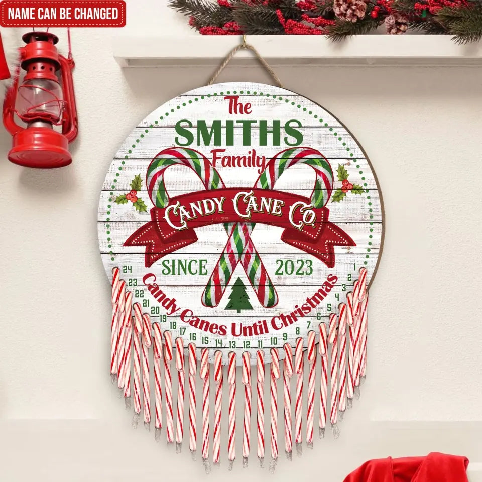 Family Name Candy Cane Co - Personalized Christmas Countdown Sign, Christmas Gift - DS655