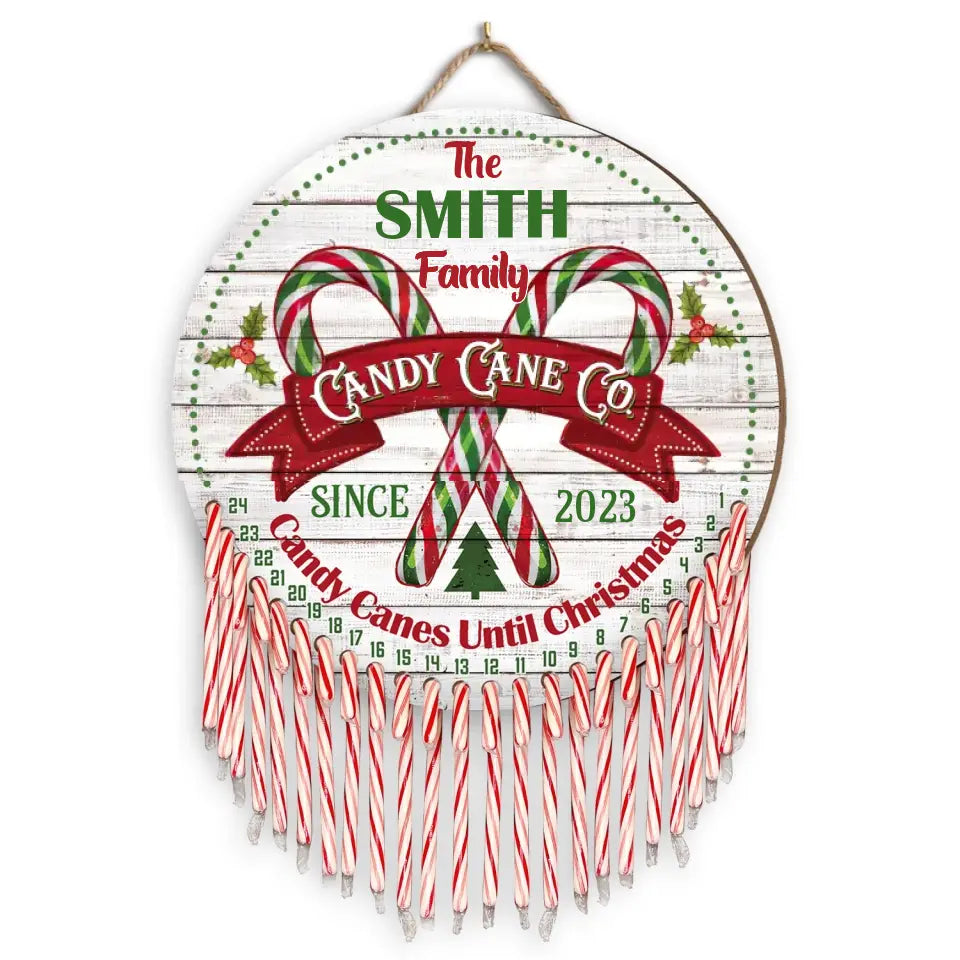 Family Name Candy Cane Co - Personalized Christmas Countdown Sign, Christmas Gift - DS655