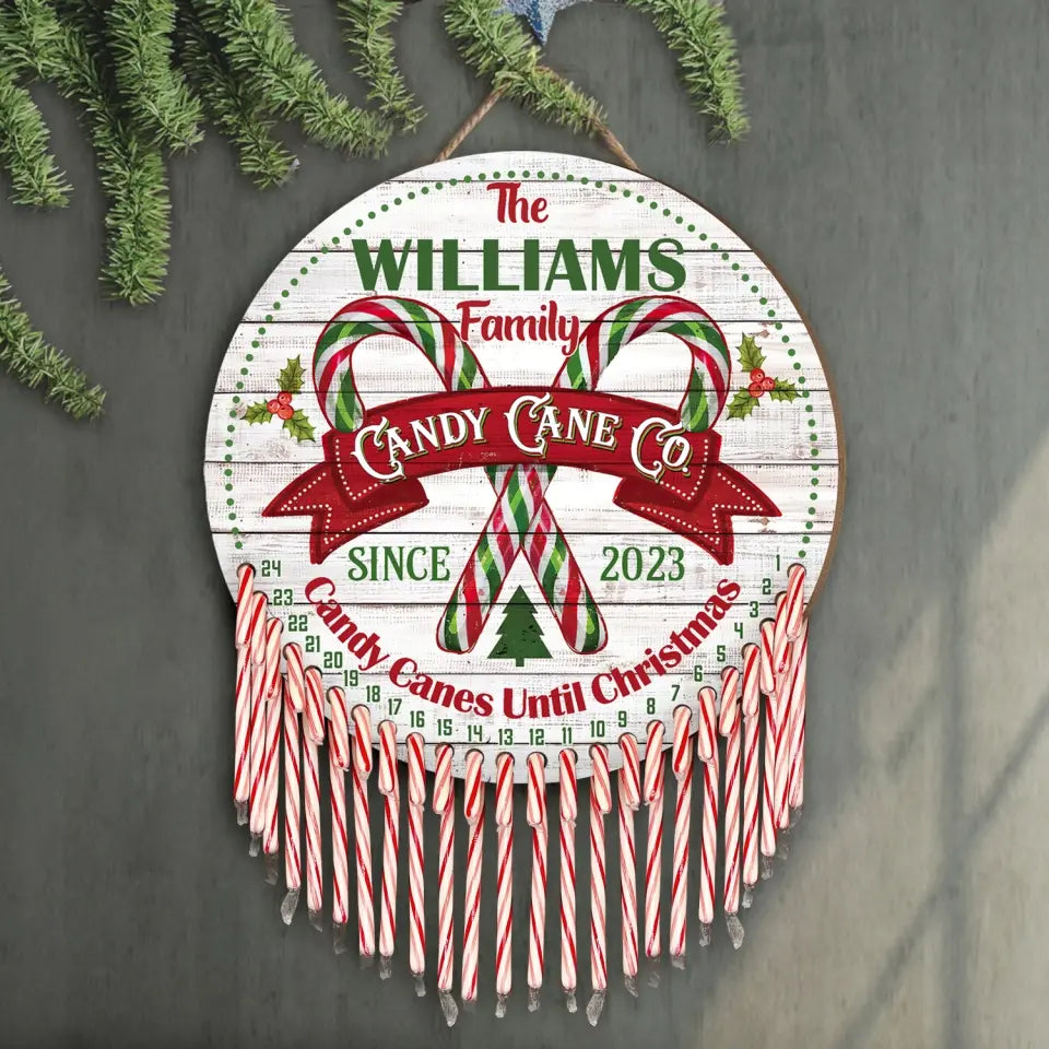 Family Name Candy Cane Co - Personalized Christmas Countdown Sign, Christmas Gift - DS655