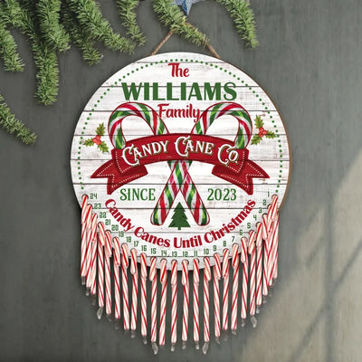 Family Name Candy Cane Co - Personalized Christmas Countdown Sign, Christmas Gift - DS655