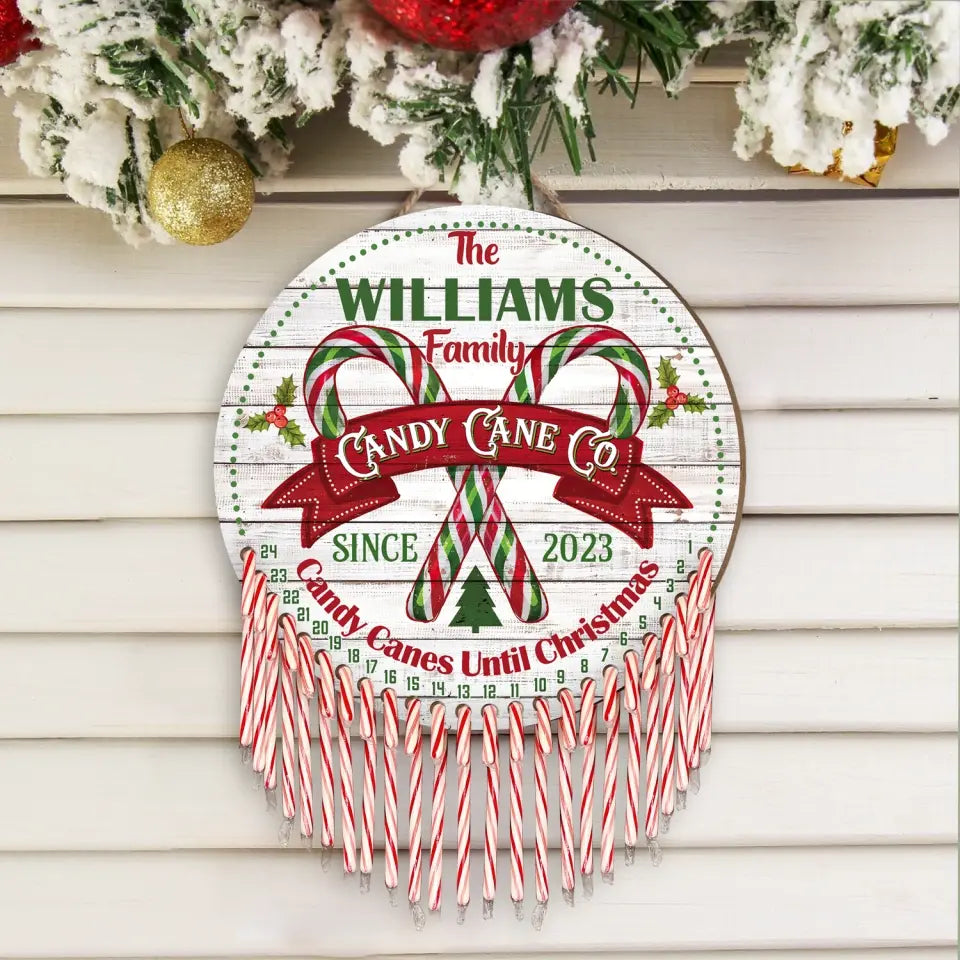 Family Name Candy Cane Co - Personalized Christmas Countdown Sign, Christmas Gift - DS655