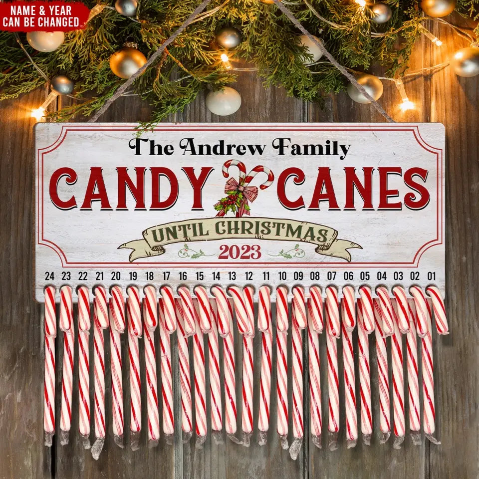 White Candy Canes Until Christmas - Personalized Christmas Countdown Sign, Christmas Decor - DS659