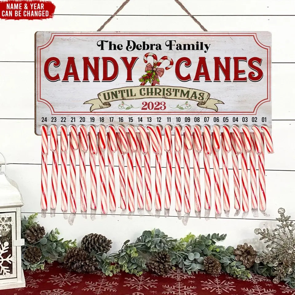 White Candy Canes Until Christmas - Personalized Christmas Countdown Sign, Christmas Decor - DS659