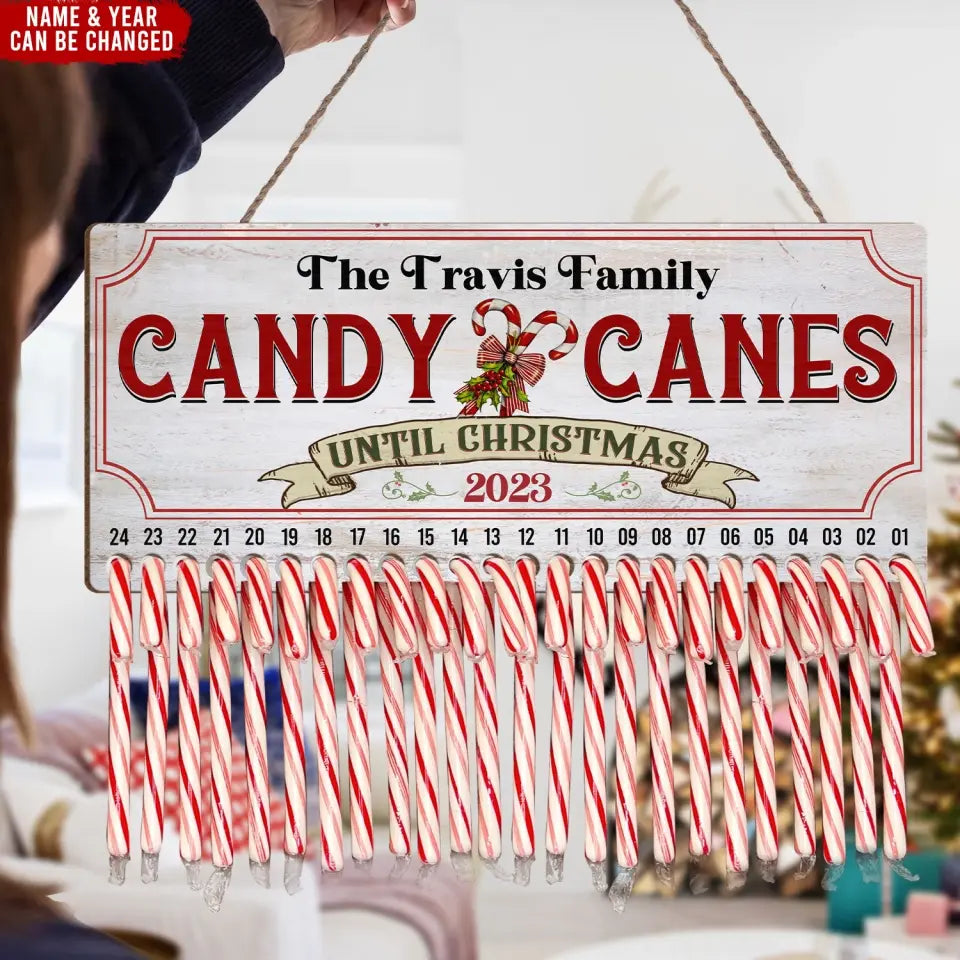 White Candy Canes Until Christmas - Personalized Christmas Countdown Sign, Christmas Decor - DS659
