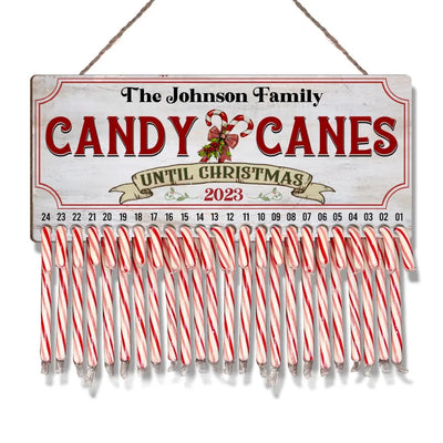 White Candy Canes Until Christmas - Personalized Christmas Countdown Sign, Christmas Decor - DS659
