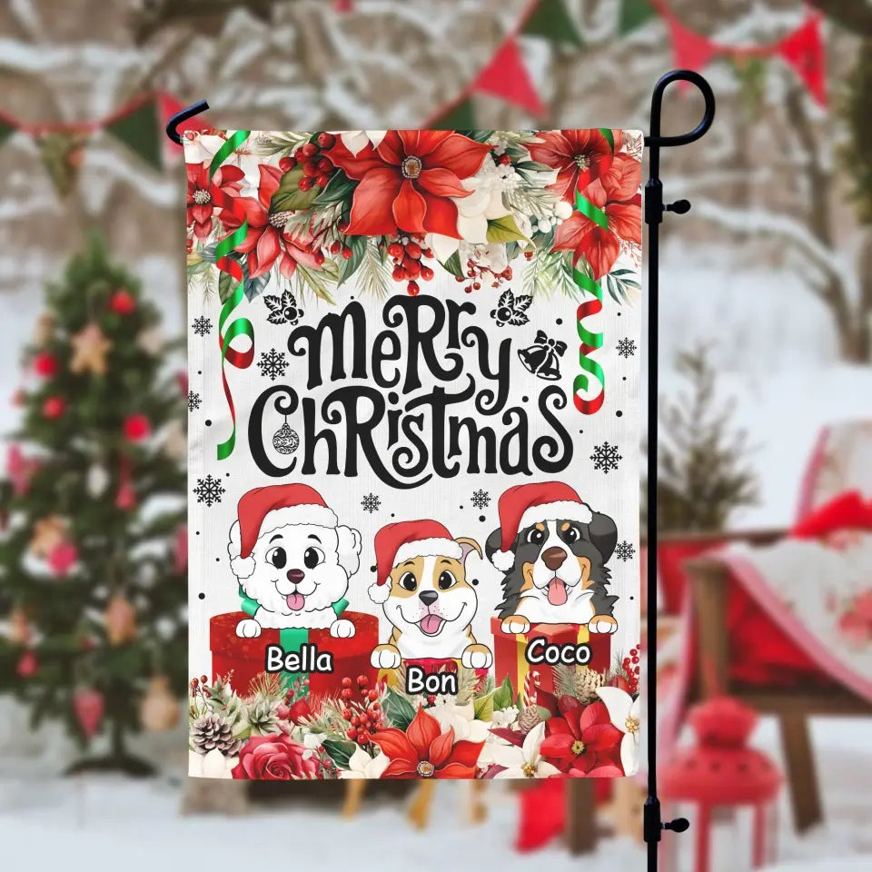 Merry Christmas Dog Flag - Personalized Garden Flag, Christmas Gift For Dog Lovers - GF143