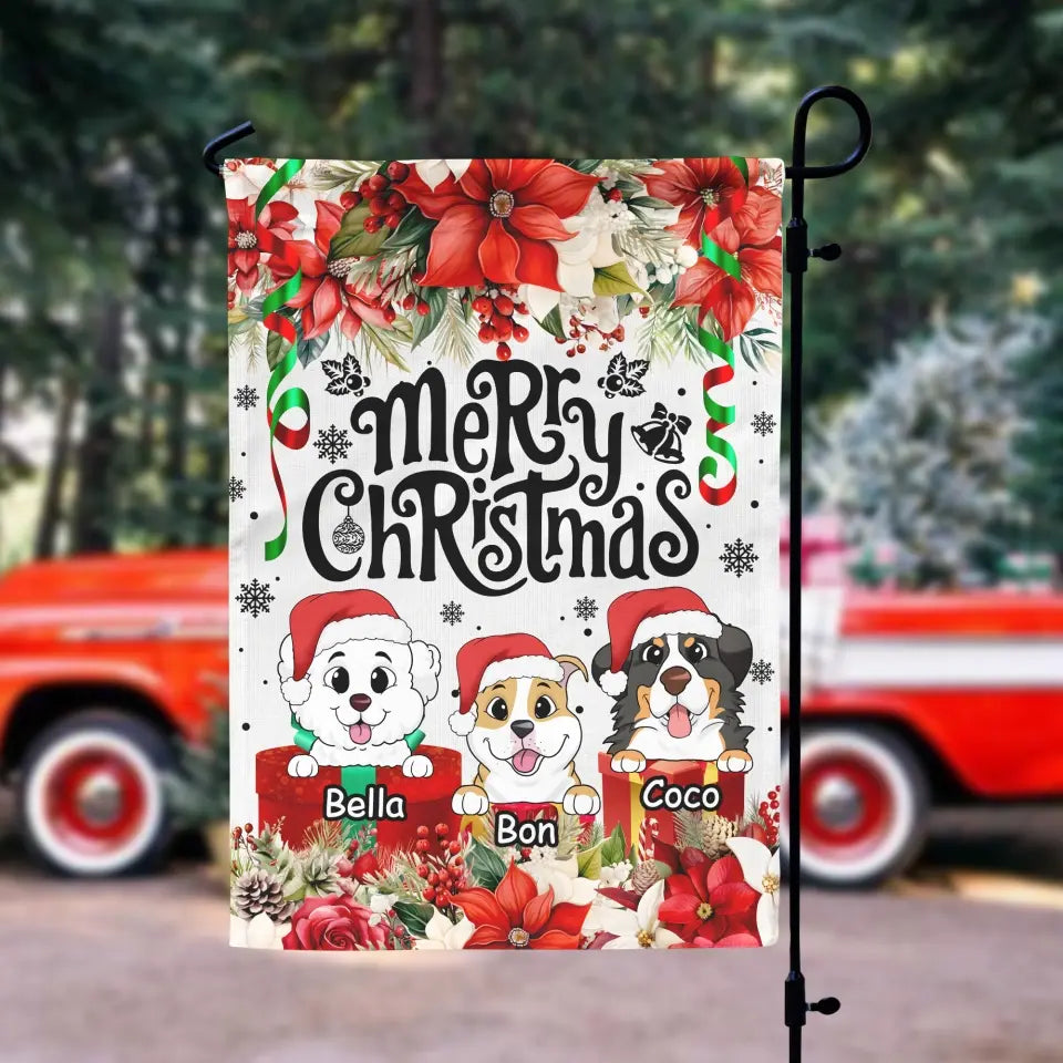 Merry Christmas Dog Flag - Personalized Garden Flag, Christmas Gift For Dog Lovers - GF143