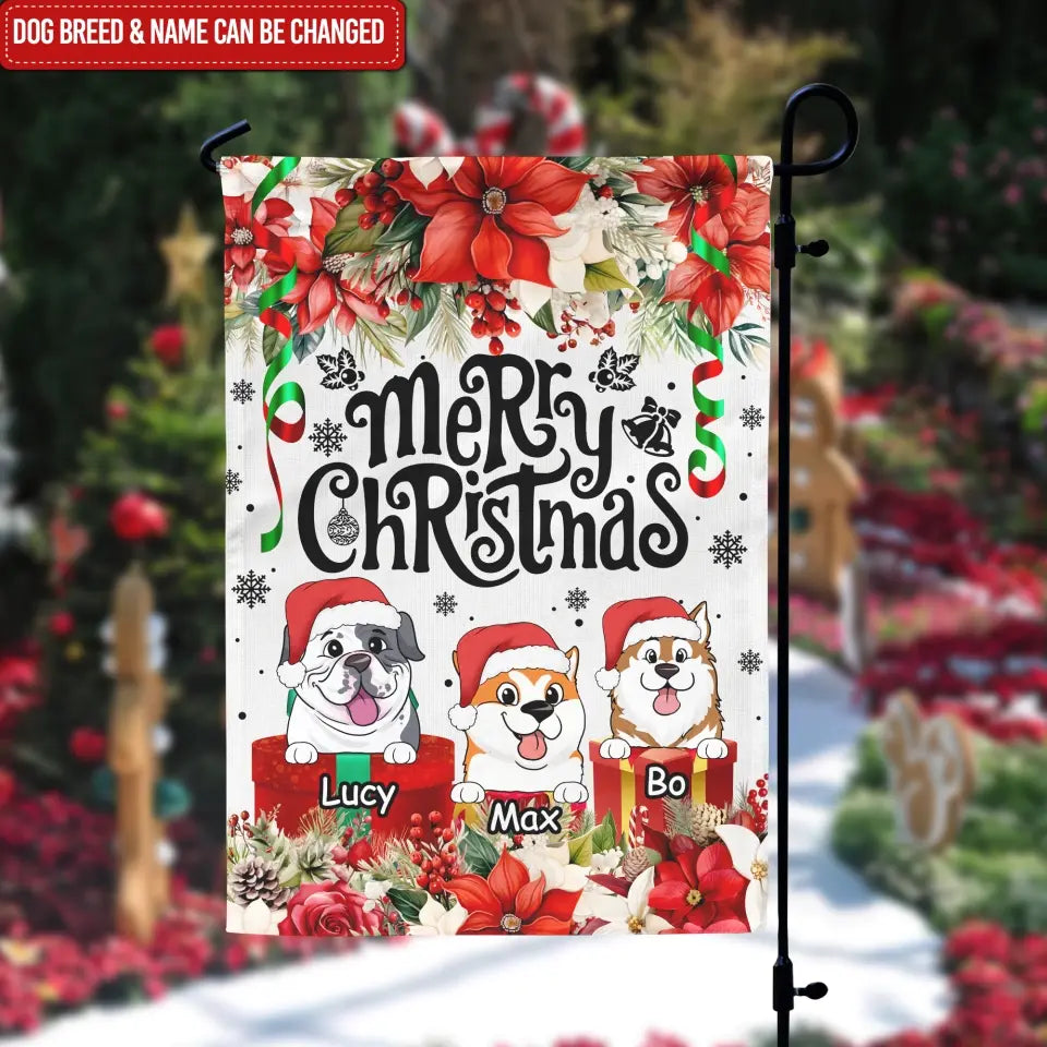 Merry Christmas Dog Flag - Personalized Garden Flag, Christmas Gift For Dog Lovers - GF143