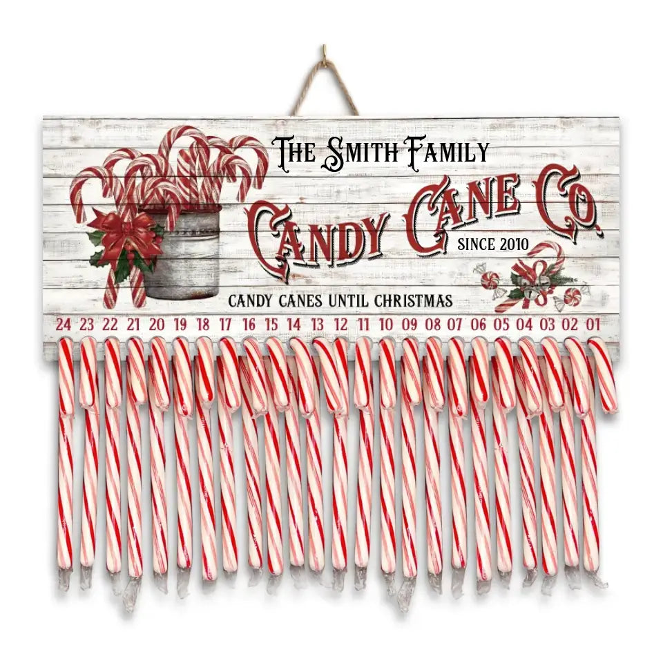 Christmas Countdown, Candy Cane Co Countdown - Personalized Wood Sign, Christmas Sign, Gift For Family - DS418