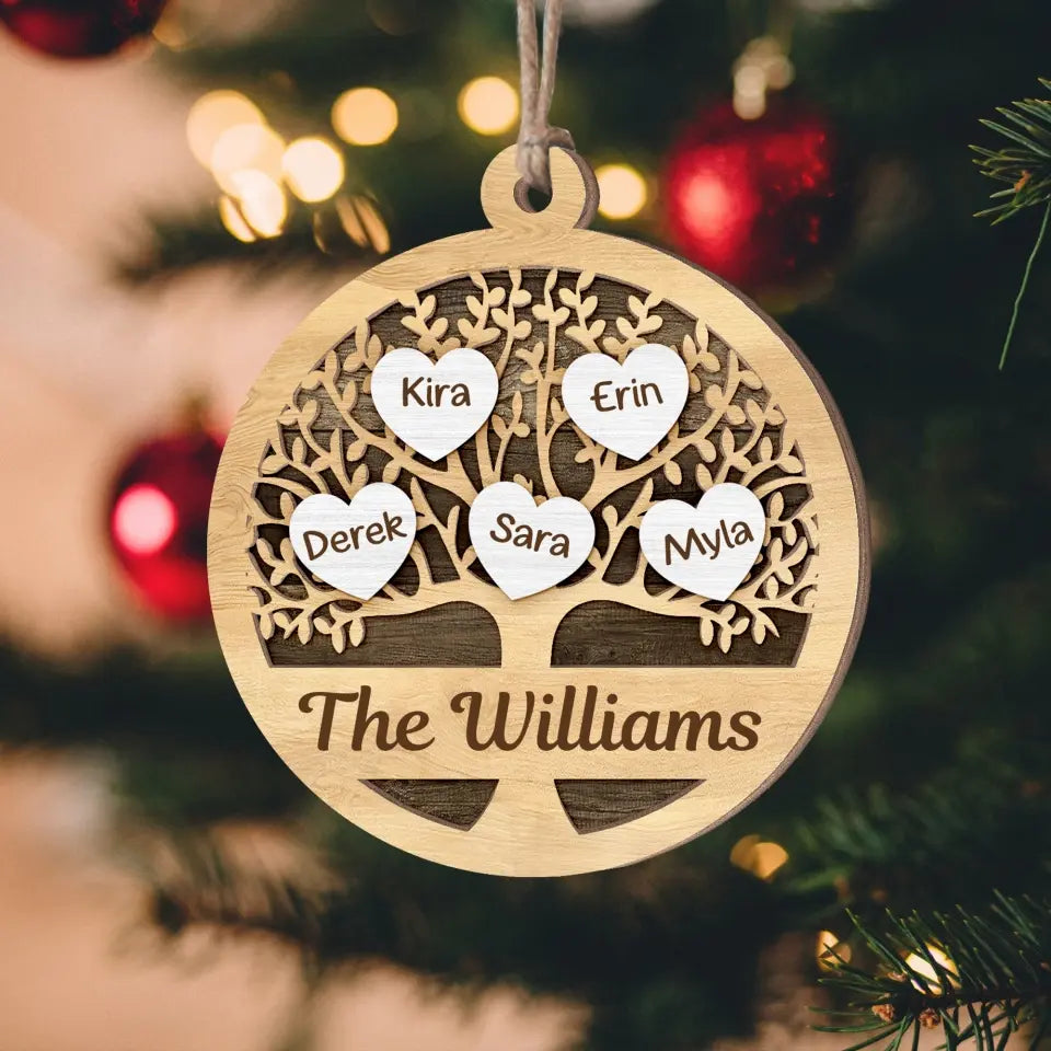 Family Tree - Personalized Wooden Ornament, Gift For Family - ORN144