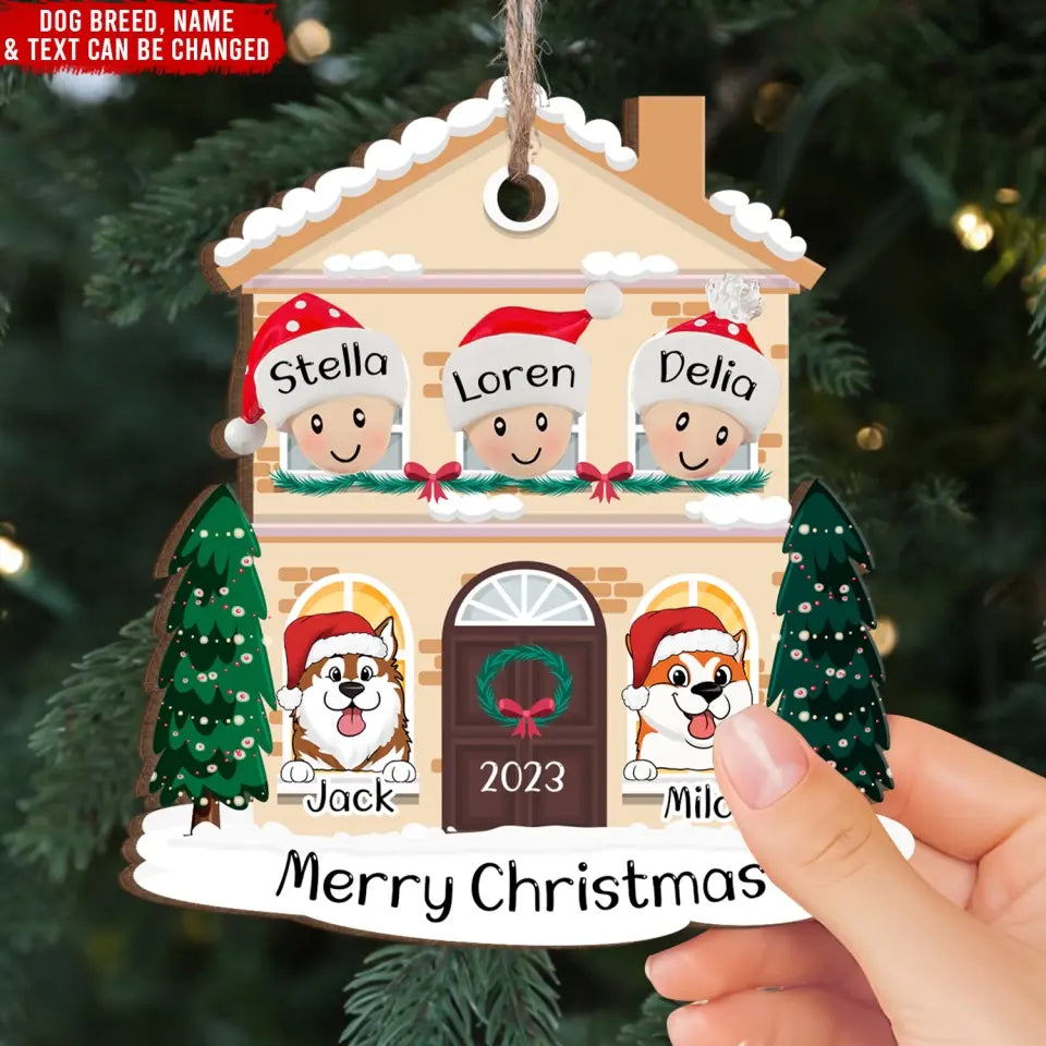 Merry Christmas Family House 2023 - Personalized Wooden Ornament, Family Gift, Christmas Gift - ORN146