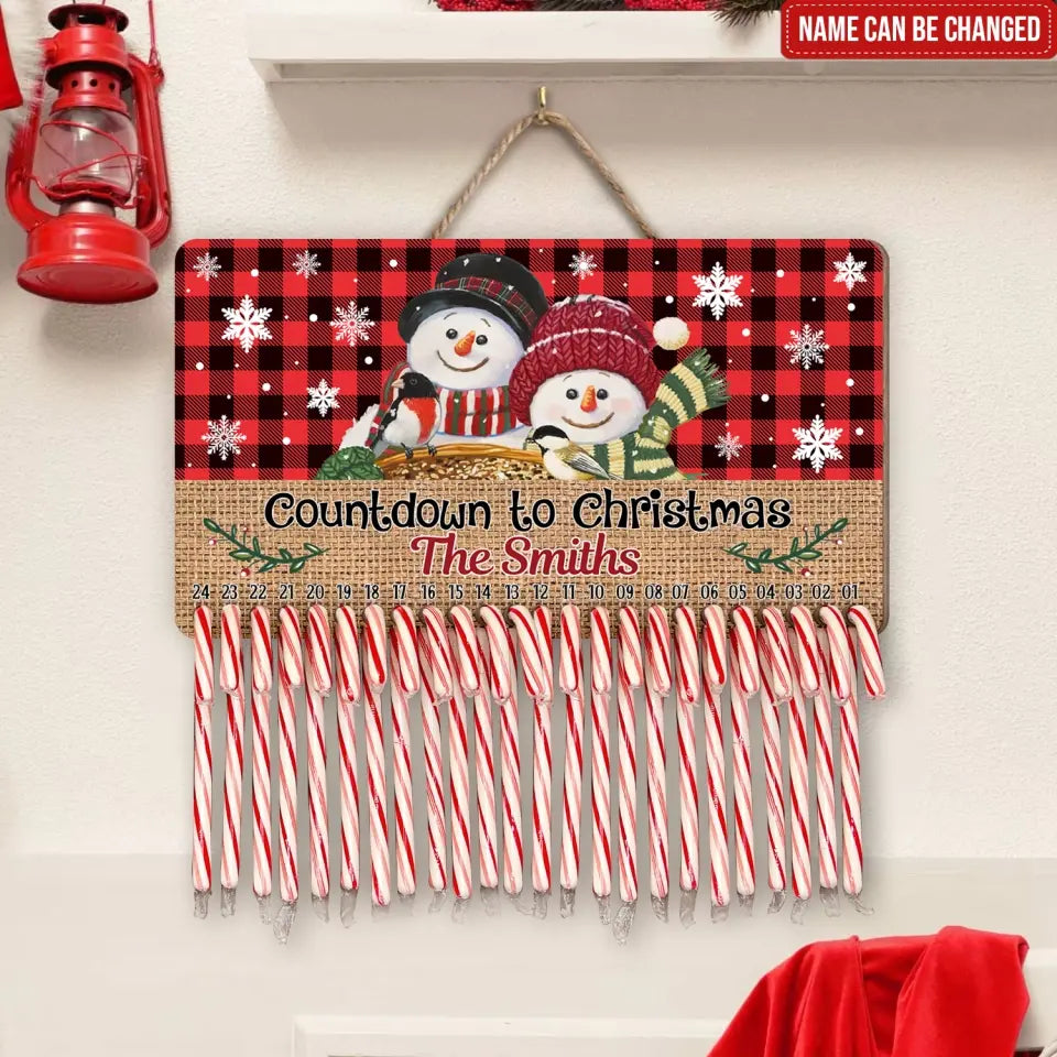 Candy Cane Countdown, Snowman Couple - Personalized Christmas Countdown Sign - DS663