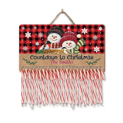 Candy Cane Countdown, Snowman Couple - Personalized Christmas Countdown Sign - DS663