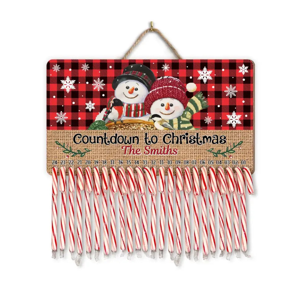 Candy Cane Countdown, Snowman Couple - Personalized Christmas Countdown Sign - DS663