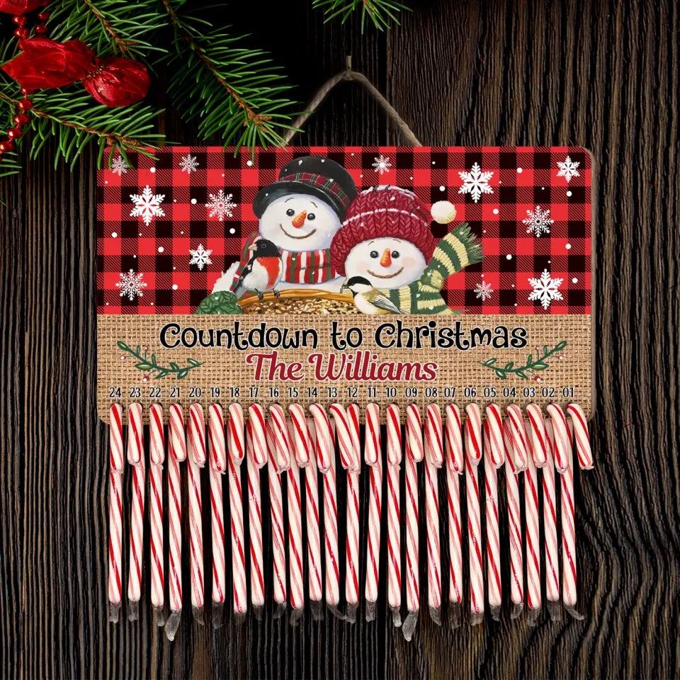 Candy Cane Countdown, Snowman Couple - Personalized Christmas Countdown Sign - DS663