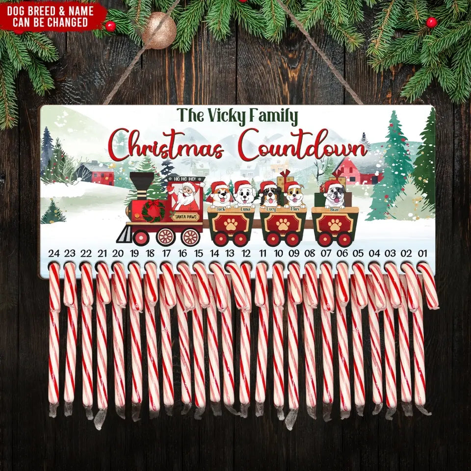 Santa Pawes Train With Dogs - Personalized Countdown Sign, Christmas Gift For Dog Lovers - DS664