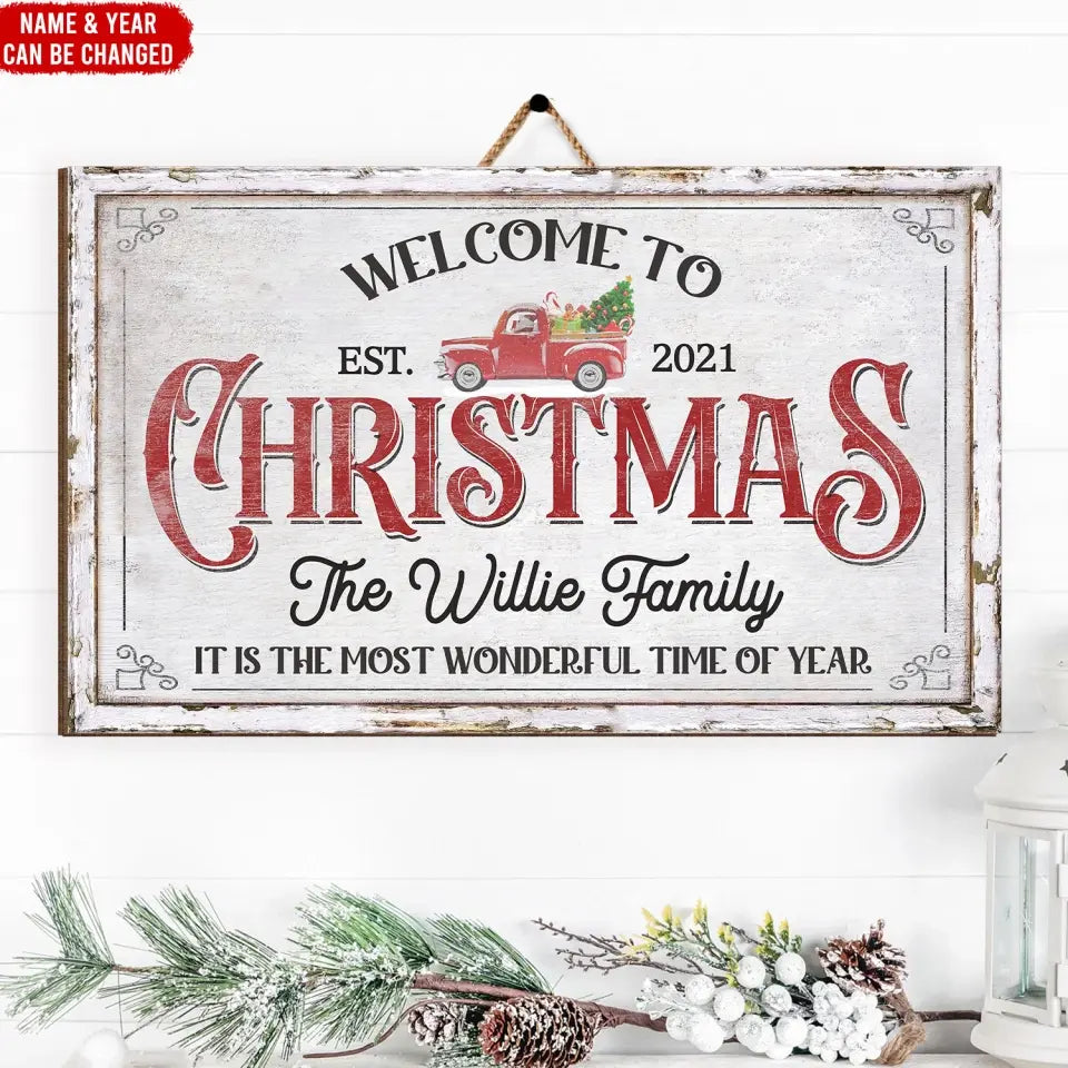 Welcome To Christmas It Is The Most Wonderful Time Of Year - Personalized Wood Sign - DS665