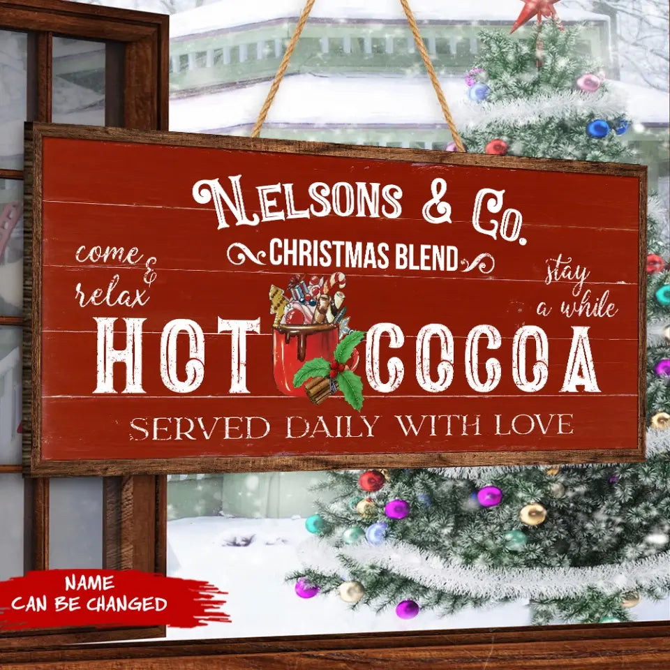 Hot Cocoa Served Daily With Love - Personalized Wooden Sign, Christmas Gift - DS666