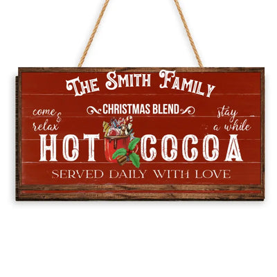 Hot Cocoa Served Daily With Love - Personalized Wooden Sign, Christmas Gift - DS666