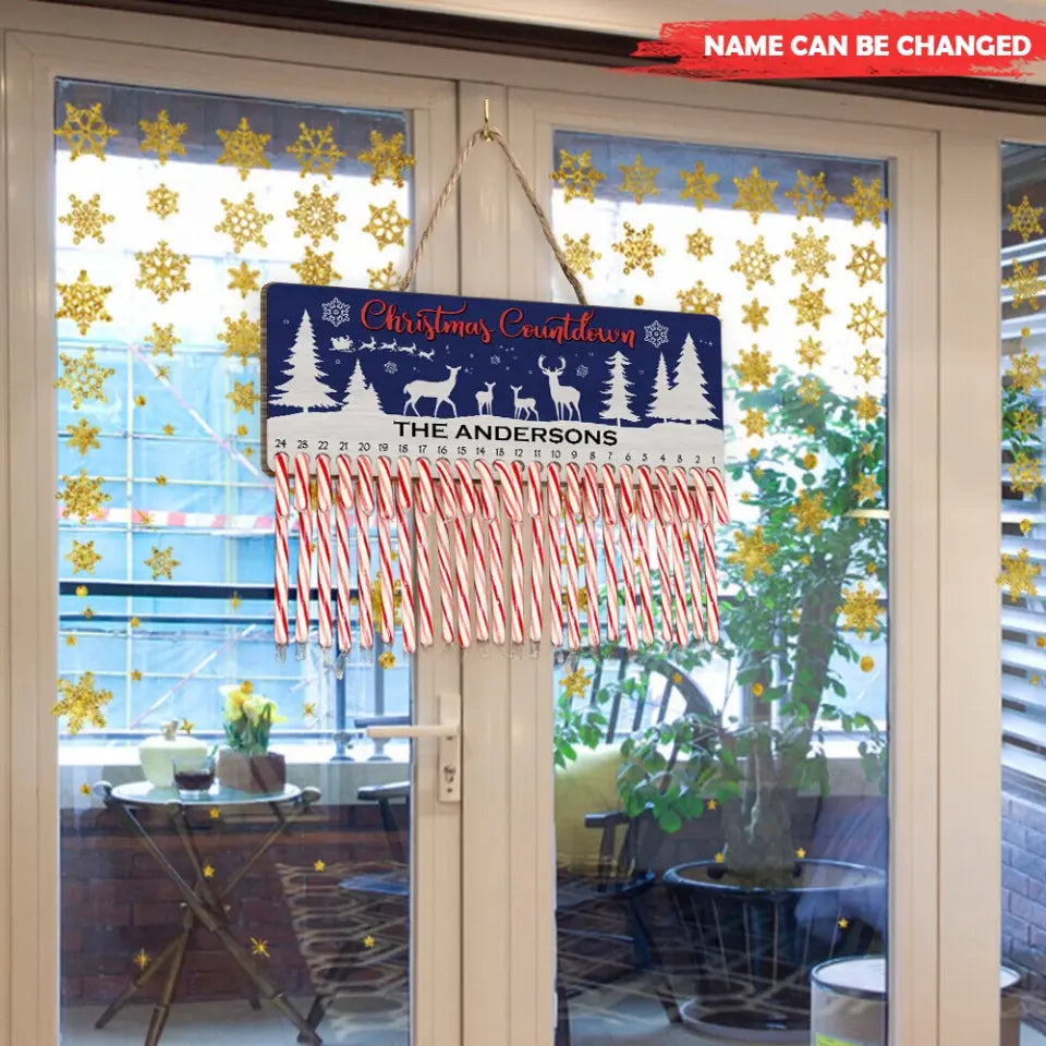 Reinder Candy Cane Countdown - Personalized Countdown Sign, Christmas Gift - DS667