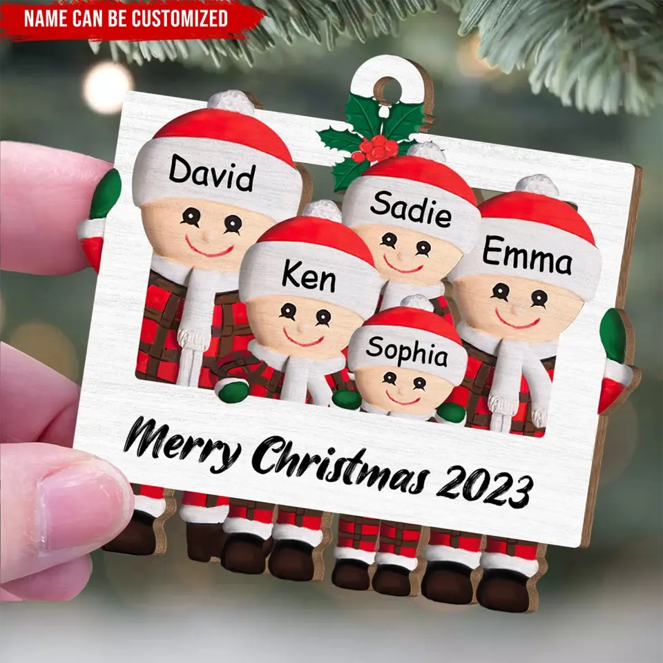 Merry Christmas Ornament - Personalized Wooden Ornament, Gift for Family - ORN150