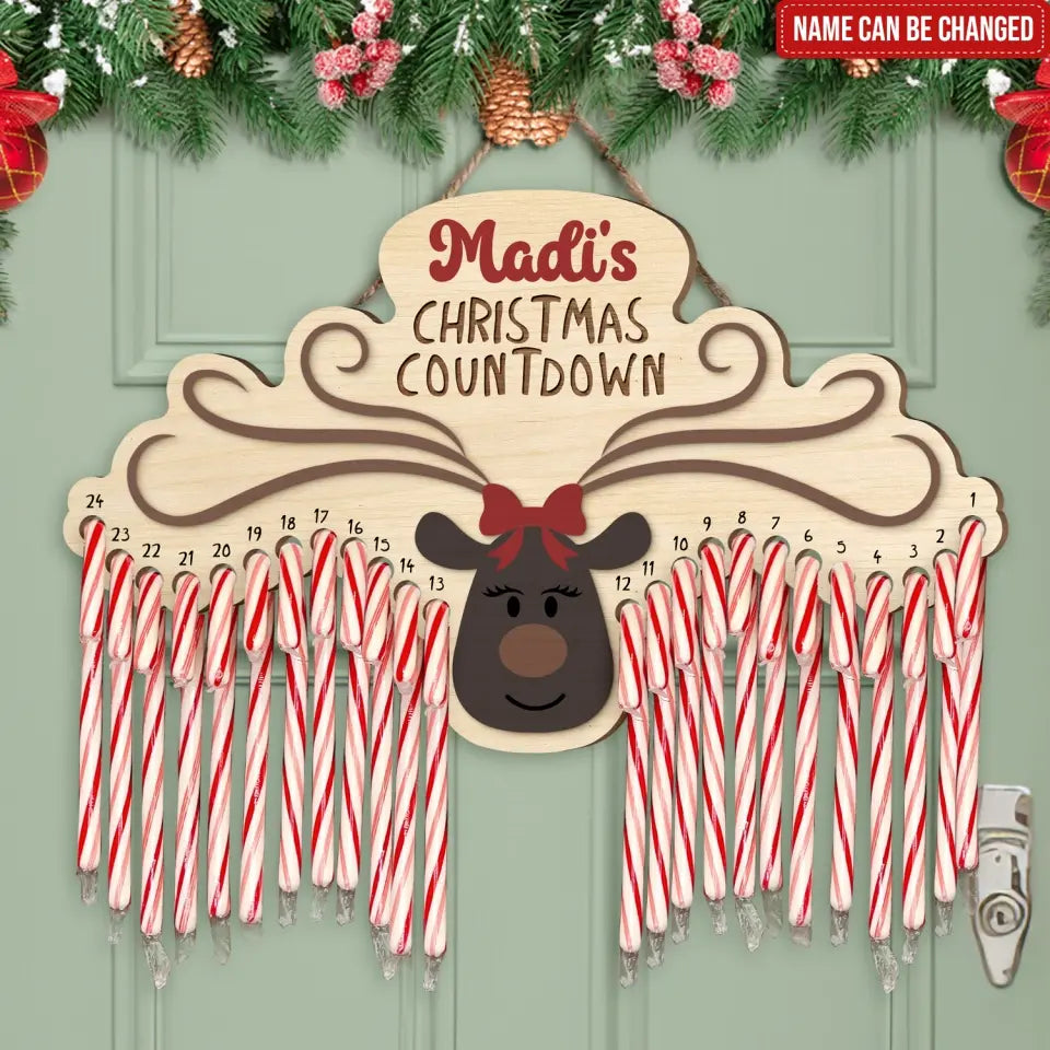 Custom Name Candt Cane Christmas Countdown - Personalized Countdown Sign, Gift For Christmas - DS700
