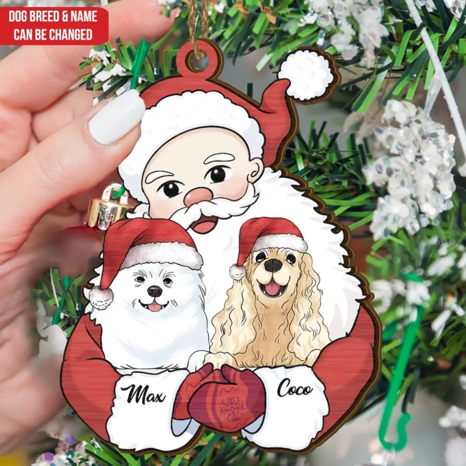 Santa Hug Dogs - Personalized Wooden Ornament, Christmas Decoration - ORN156