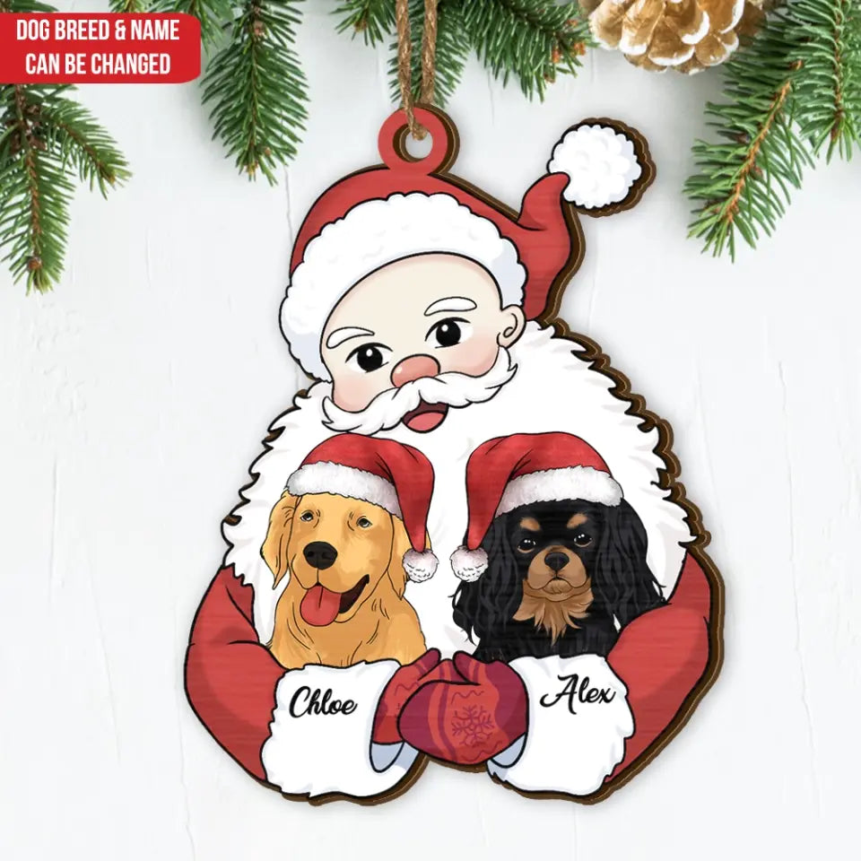Santa Hug Dogs - Personalized Wooden Ornament, Christmas Decoration - ORN156