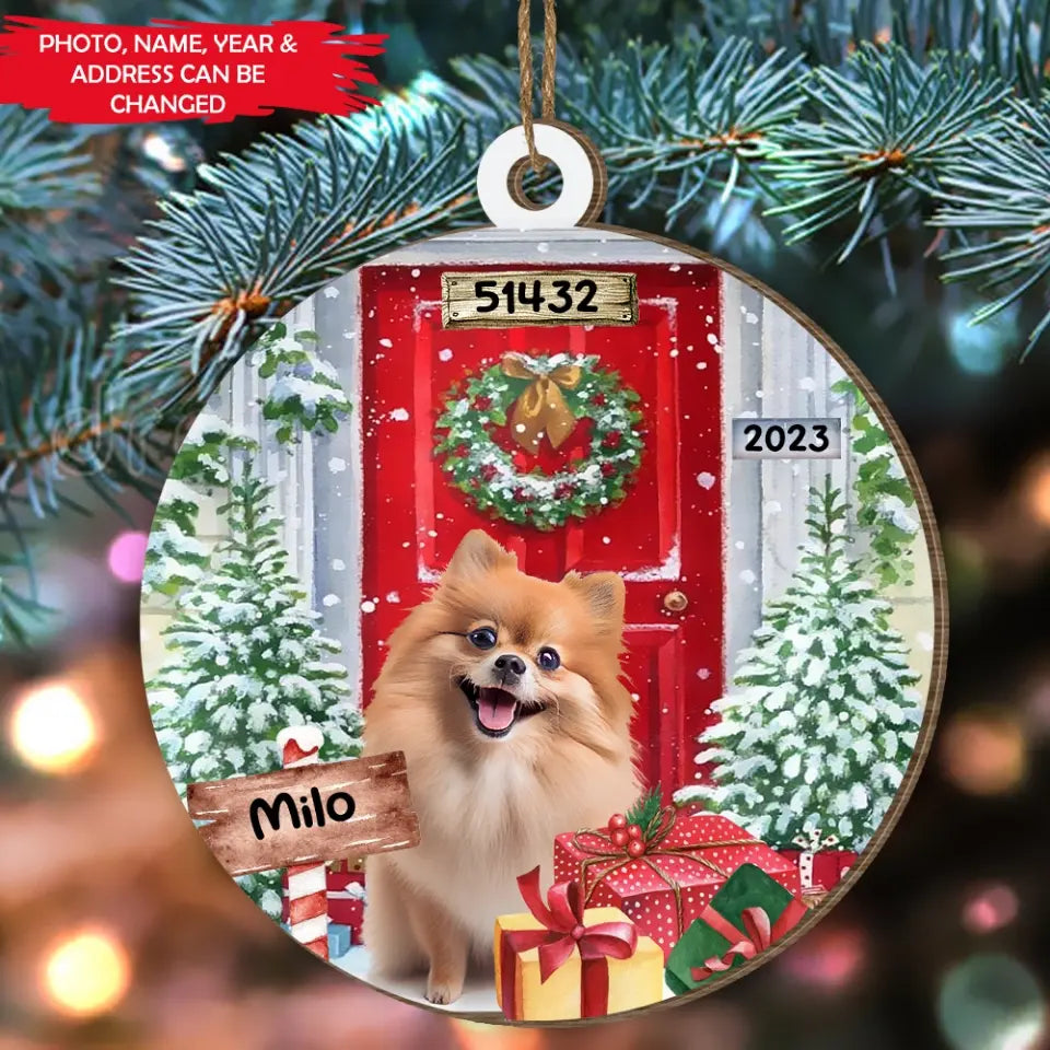 Front Door Christmas - Personalized Wood Ornament, Gift For Christmas, Gift For Dog Lover - ORN158