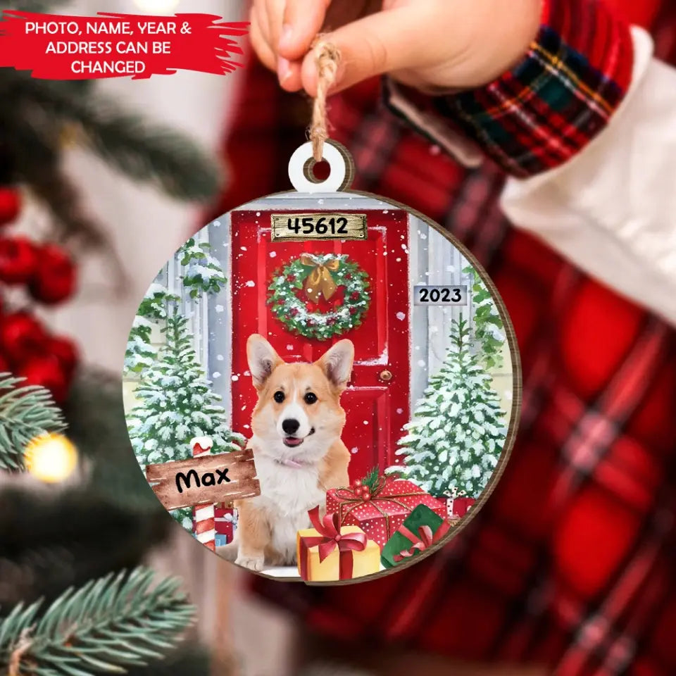 Front Door Christmas - Personalized Wood Ornament, Gift For Christmas, Gift For Dog Lover - ORN158