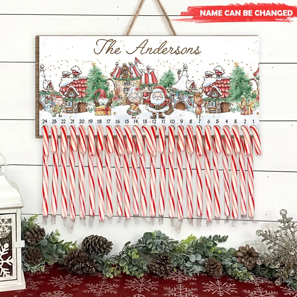 Santa and Mrs. Claus Candy Cane  - Personalized Countdown Christmas Sign - DS702