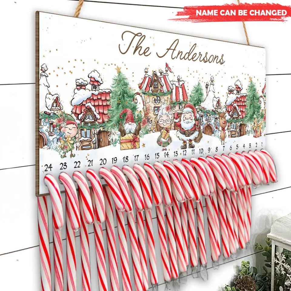 Santa and Mrs. Claus Candy Cane  - Personalized Countdown Christmas Sign - DS702