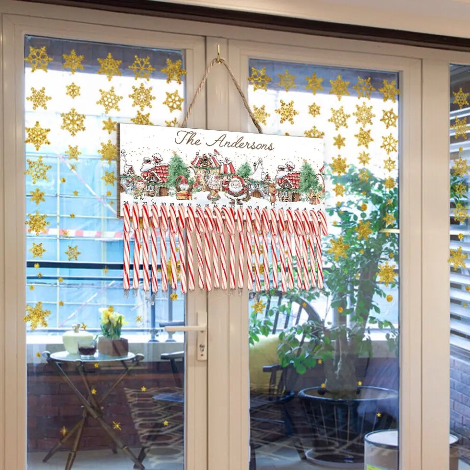 Santa and Mrs. Claus Candy Cane  - Personalized Countdown Christmas Sign - DS702