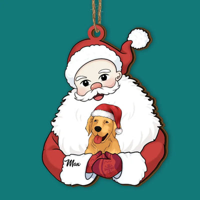 Santa Hug Dogs - Personalized Wooden Ornament, Christmas Decoration - ORN156