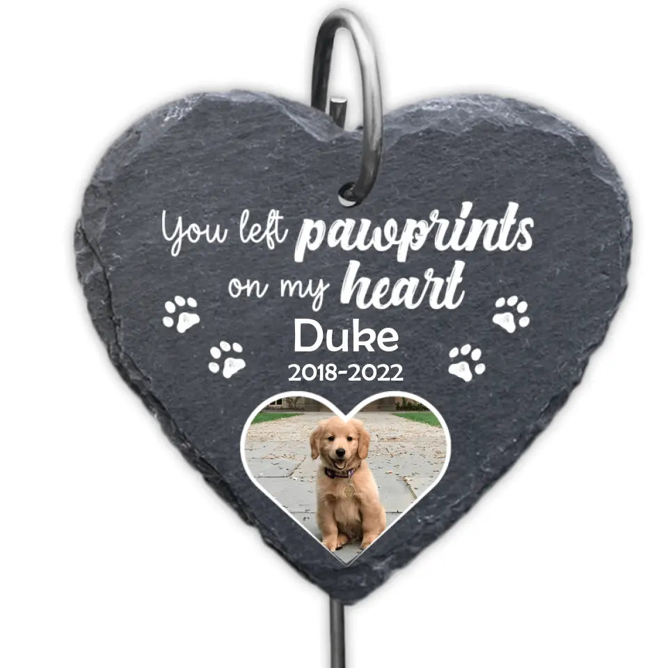 You Left Pawprints On My Hearts | Personalized Pet Memorial Garden Slate With Hook, Pet Loss Gift, Pet Bereavement Gift, Garden Memorial