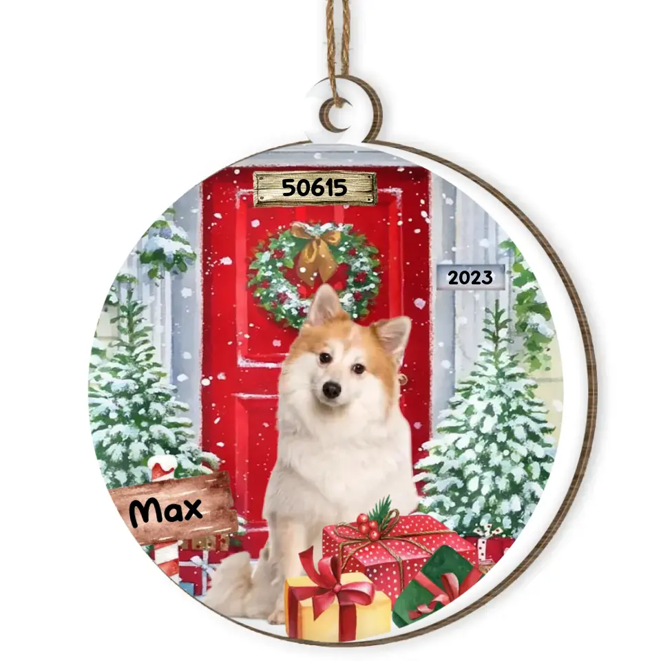Front Door Christmas - Personalized Wood Ornament, Gift For Christmas, Gift For Dog Lover - ORN158