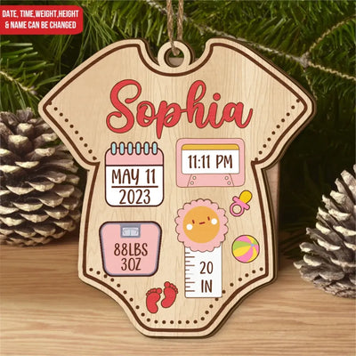 Newborn Baby First Christmas With Custom Name - Personalized Wooden Ornament, Christmas Gift For Family - ORN163