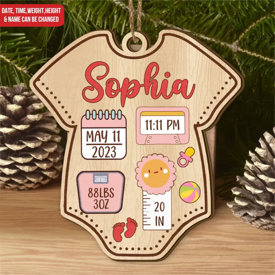Newborn Baby First Christmas With Custom Name - Personalized Wooden Ornament, Christmas Gift For Family - ORN163