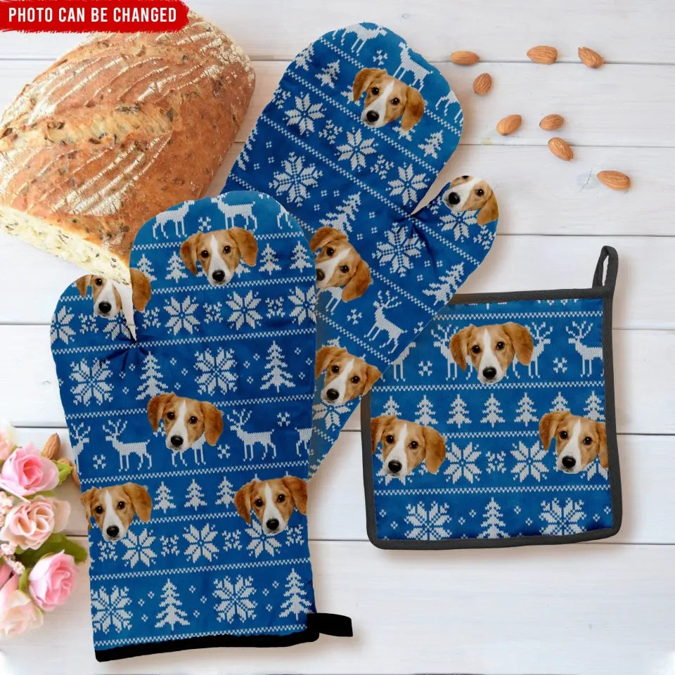 Put Your Cute Pet Face on Custom Oven Mitts - Personalized Mitts and Pot-Holder Set, Gift For Pet Lover - MP01