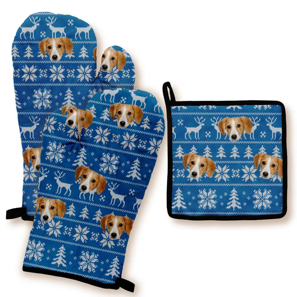 Put Your Cute Pet Face on Custom Oven Mitts - Personalized Mitts and Pot-Holder Set, Gift For Pet Lover - MP01
