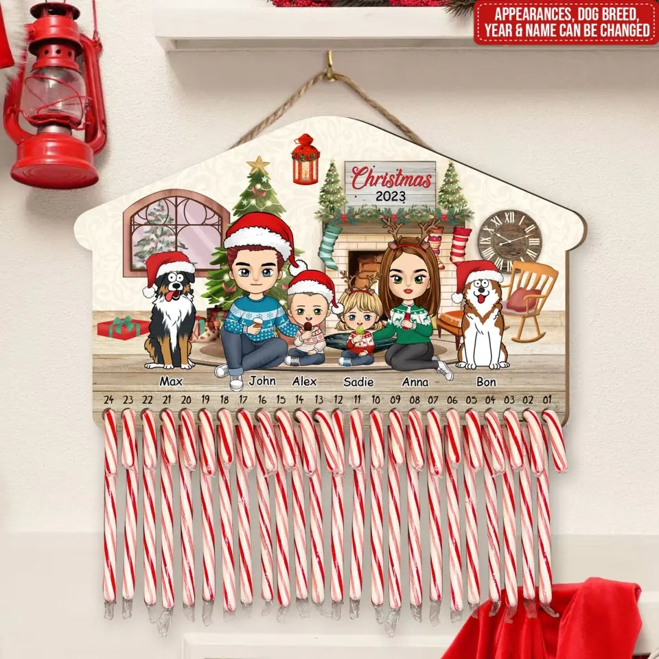 Family With Christmas Tree - Personalized Countdown Christmas Sign, Gift For Christmas - DS705