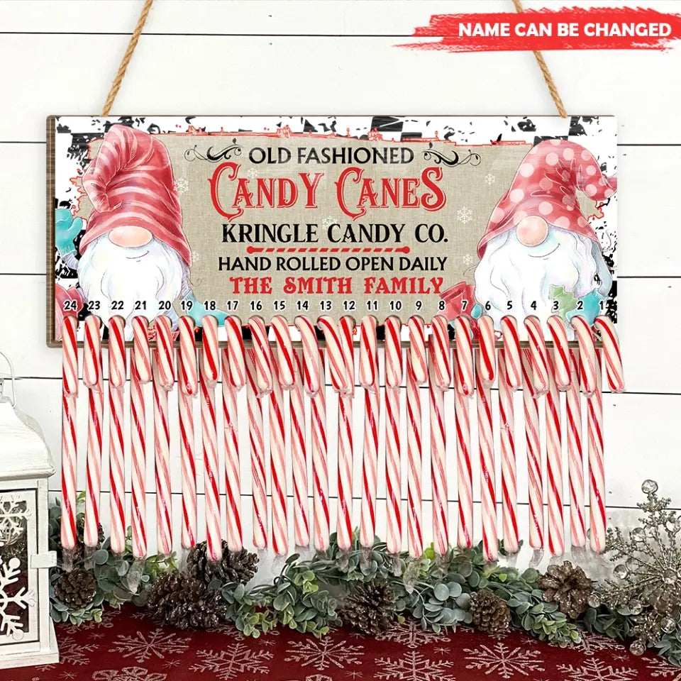 Christmas Elf Gnome Candy Cane Countdown - Personalized Countdown Sign, Home Decor For Christmas - DS706